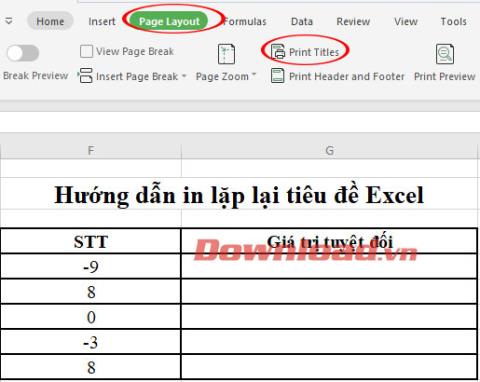 Norādījumi atkārtotu nosaukumu drukāšanai programmā Excel