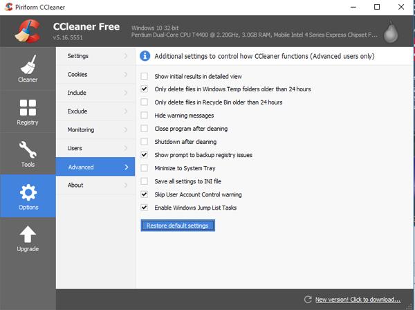 Anleitung zum Wiederherstellen der Werkseinstellungen für CCleaner