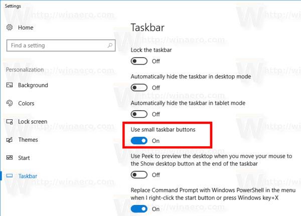 Comment activer/désactiver l'option Utiliser les petits boutons de la barre des tâches dans Windows 10