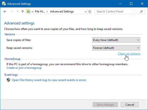 Comment supprimer les anciennes versions de l'historique des fichiers dans Windows 10