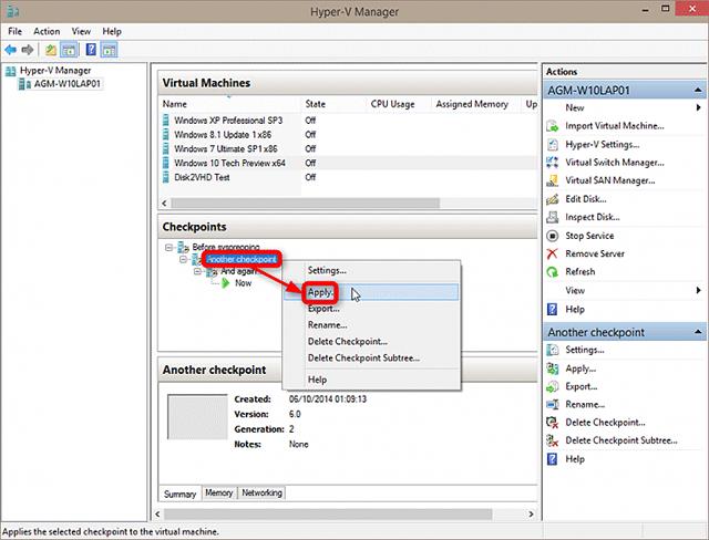Windows 10에서 Hyper-V 검사점을 만들고 사용하는 방법