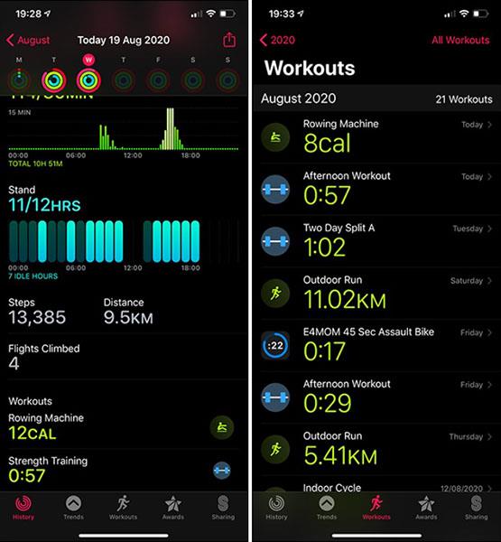 So löschen Sie eine Trainingsaktivität auf der Apple Watch