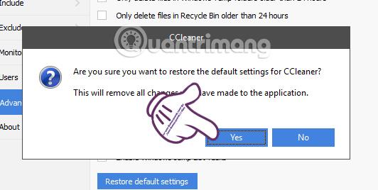 Istruzioni per ripristinare le impostazioni di fabbrica di CCleaner