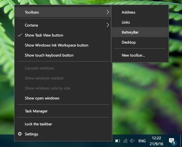 Instructions pour afficher le pourcentage de batterie sur la barre des tâches de Windows 10