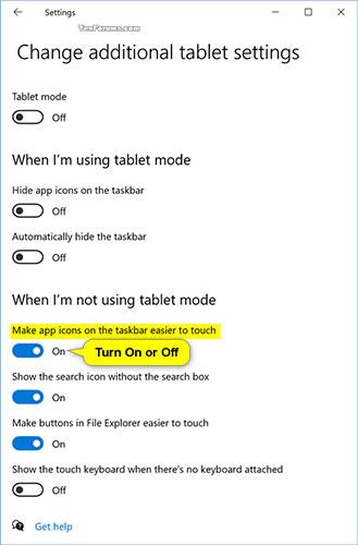 Come attivare/disattivare le icone della barra delle applicazioni più facili da toccare quando si accede alla postura del tablet su Windows 10