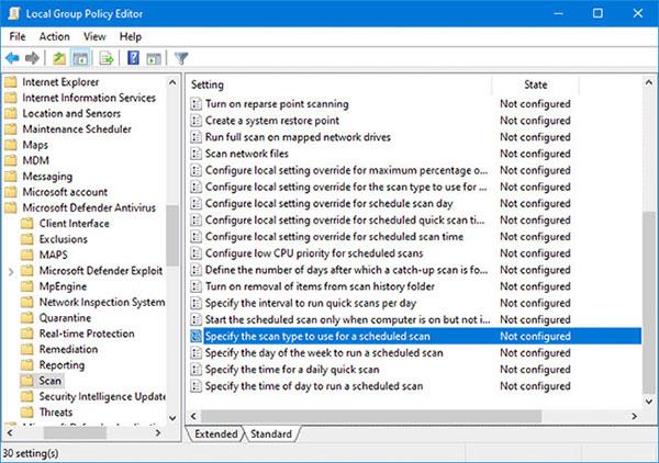 Comment modifier le type d'analyse planifiée par défaut dans Microsoft Defender