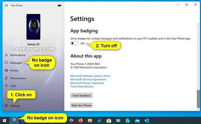 Come abilitare/disabilitare l'opzione Badge app per messaggi e notifiche non letti in Windows 10