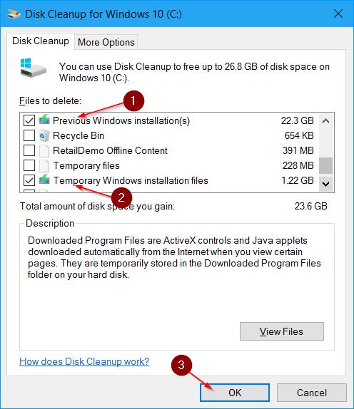 Geben Sie nach dem Windows 10-Jubiläumsupdate Speicherplatz frei