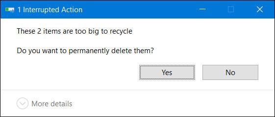 Correction de l'erreur « Ces éléments sont trop gros pour être recyclés » sous Windows 10