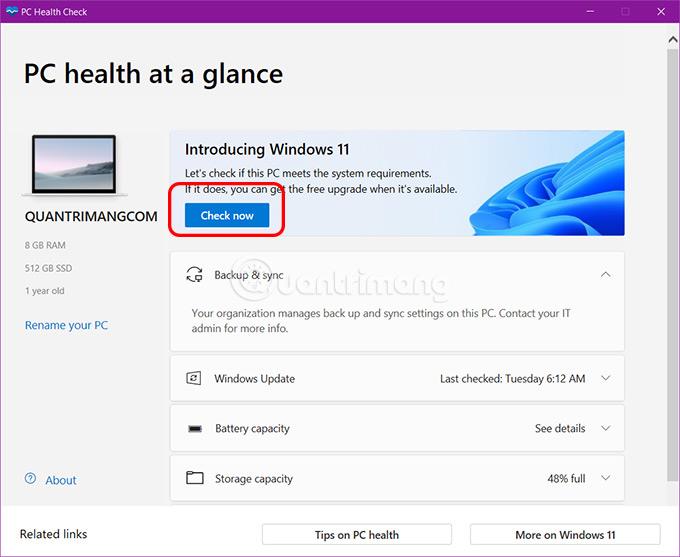 Instructions d'utilisation de Windows PC Health Check, vérifiez si votre ordinateur peut installer Windows 11 ou non