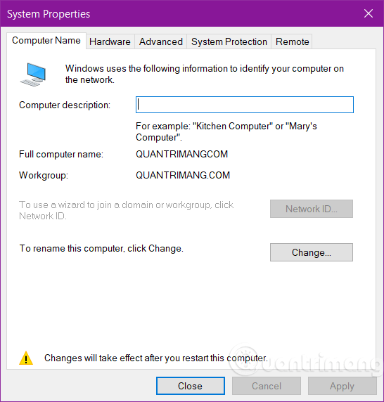 Comment changer de groupe de travail dans Windows 10