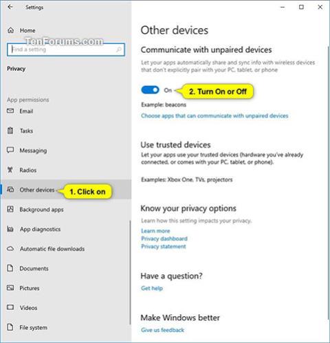 Come abilitare/disabilitare lopzione per consentire alle app di comunicare con dispositivi non accoppiati in Windows 10