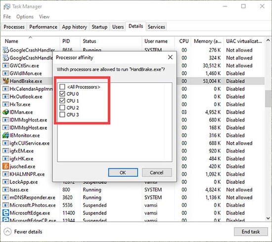 Come limitare l'utilizzo della CPU HandBrake in Windows