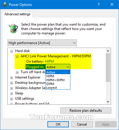 Comment ajouter ou supprimer AHCI Link Power Management - HIPM/DIPM des options d'alimentation sous Windows