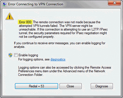 Come risolvere l'errore VPN 800