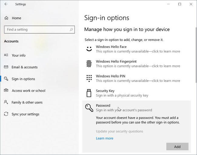 Come aggiungere una password a un account locale in Windows 10