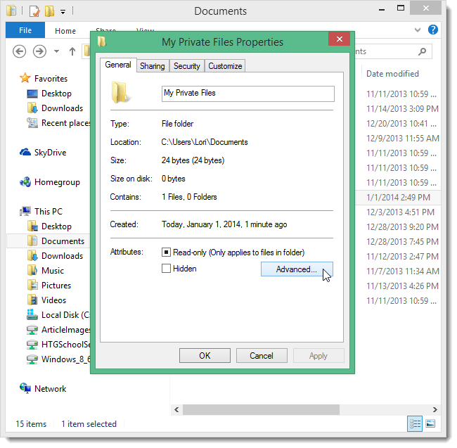 Istruzioni per utilizzare EFS per crittografare file e cartelle su Windows 8.1 Pro