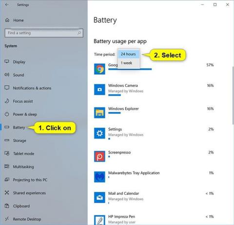 Windows 10에서 앱별 배터리 사용량을 관리하는 방법