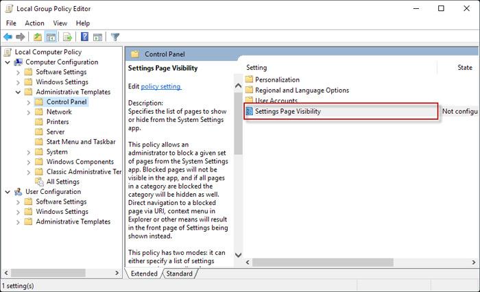 Comment masquer les options de configuration dans Paramètres Windows 10 Creators Update