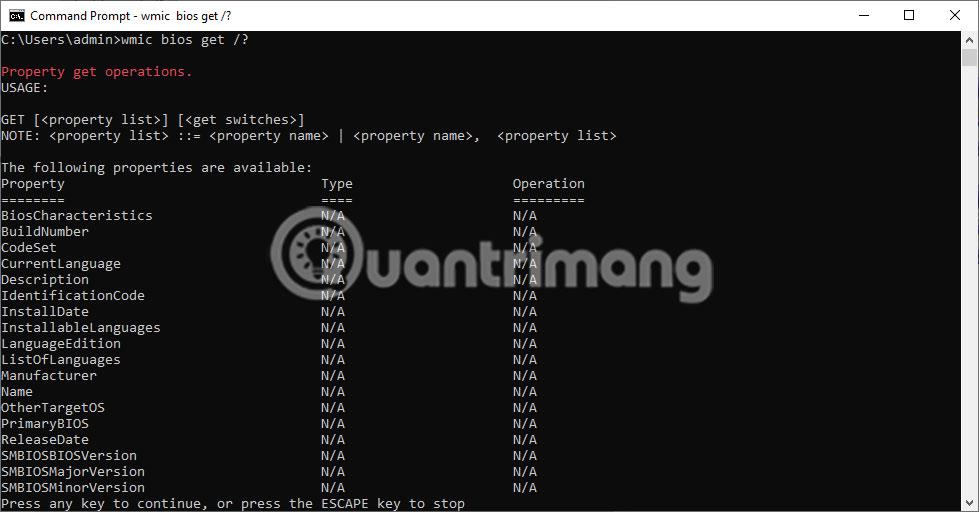 Afficher les informations du BIOS sur Windows 10 à l'aide de l'invite de commande