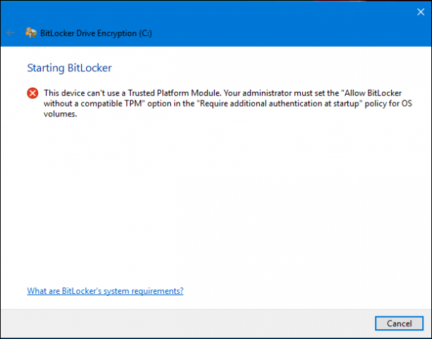 Correggi l'errore di installazione di BitLocker su Windows 10