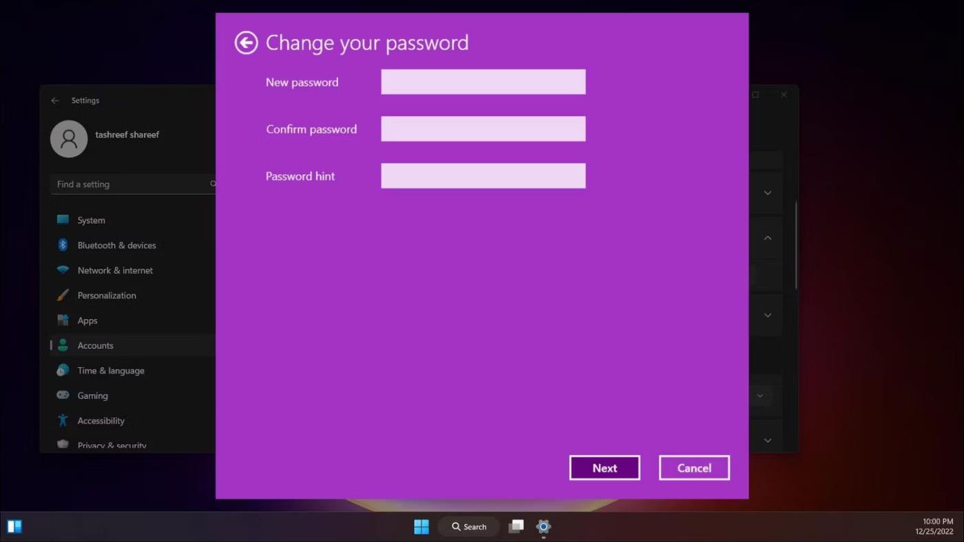 Comment changer le mot de passe du compte dans Windows 11