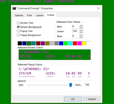 Trucco per cambiare il colore di sfondo del prompt dei comandi su Windows