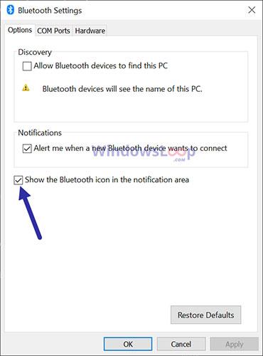 Come visualizzare licona Bluetooth mancante sulla barra delle applicazioni di Windows