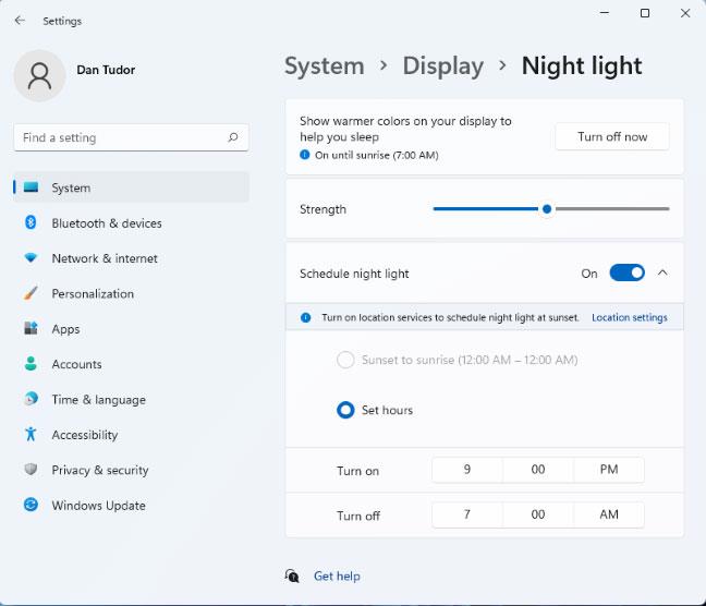 Windows 11 でナイトライトを使用する方法