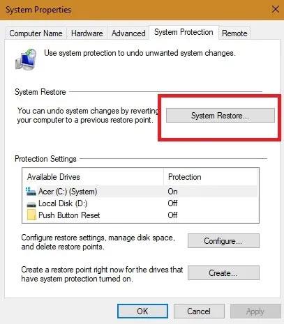 Que fait la restauration du système dans Windows 10 ?