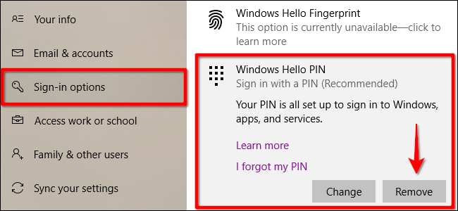 Comment supprimer le code PIN et d'autres options de connexion sous Windows 10