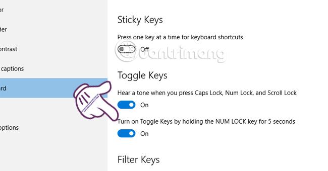 Caps Lock, Num Lock 또는 Scroll Lock을 누를 때 소리 만들기 Windows 10