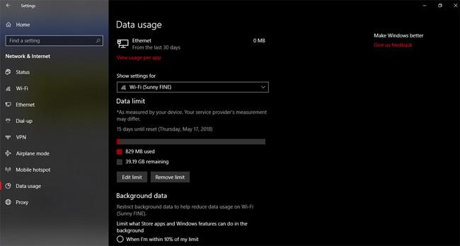 Comment surveiller et économiser la capacité Internet sous Windows 10, mise à jour d'avril 2018