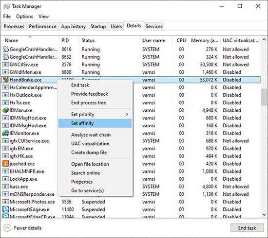 Come limitare l'utilizzo della CPU HandBrake in Windows