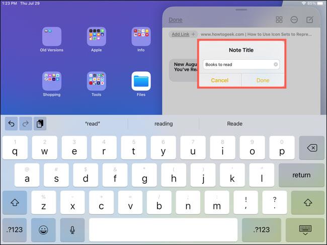 Riepilogo di come utilizzare Quick Note su iPad