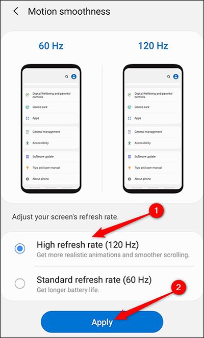 Samsung Galaxy S20 で 120Hz 画面をオンにする方法