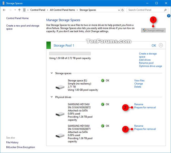 Comment supprimer un lecteur du pool de stockage dans les espaces de stockage sous Windows 10