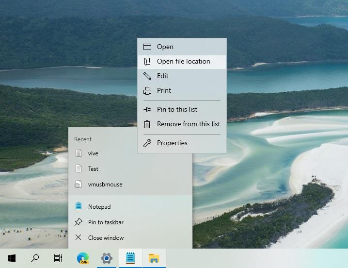 Immagine trapelata del menu della barra delle applicazioni su Windows 10 nelle versioni di anteprima