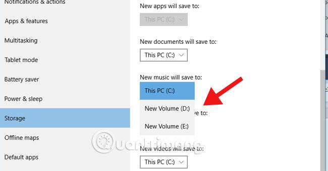 Changer le dossier de stockage de données par défaut dans Windows 10