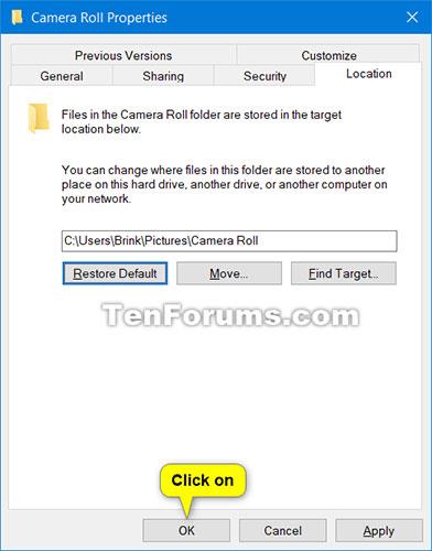 So ändern oder wiederherstellen Sie den Standardspeicherort des Camera Roll-Ordners in Windows 10