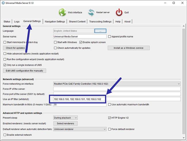 Comment ajouter des adresses IP à la liste blanche dans Universal Media Server sous Windows