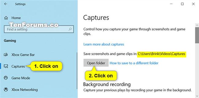 Restaurer l'emplacement par défaut du dossier Game DVR Captures dans Windows 10