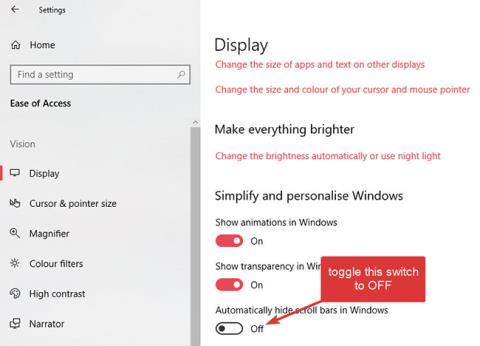 Windows 10의 애플리케이션에서 스크롤바를 표시하는 방법