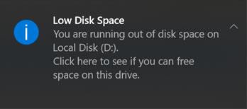 Come disabilitare l'avviso "Spazio su disco insufficiente" in Windows 10/8/7