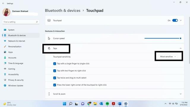 Come aumentare la sensibilità del touchpad sul laptop Windows 11