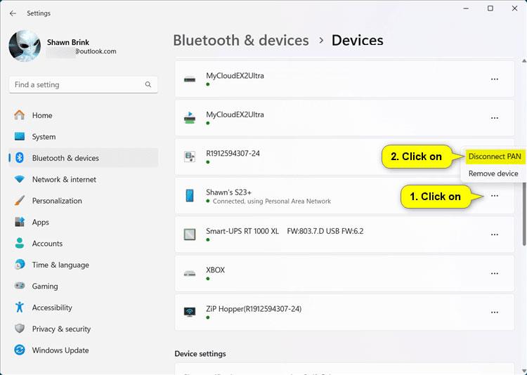 Windows 11에서 BTPAN(Bluetooth Personal Area Network)에 연결하는 방법