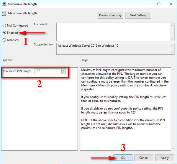 Как настроить ограничение количества символов PIN-кода Windows 10