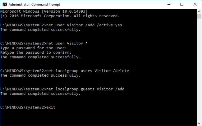 Come utilizzare il comando per creare un account Ospite su Windows 10