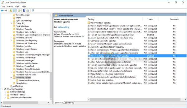 Disattiva gli aggiornamenti dei driver su Windows Update Windows 10
