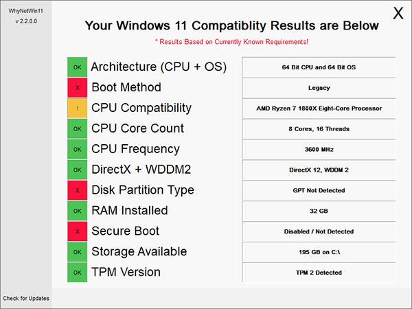 WhyNotWin11 : vérifiez si l'ordinateur peut être mis à niveau vers Windows 11, en donnant une raison claire